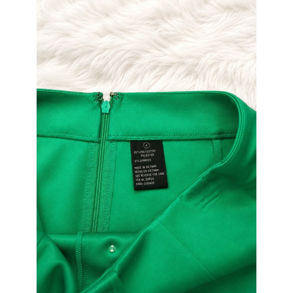 Emerald Green High Waisted Pencil Skirt Size 4 Gold Button Chic Preppy Office - Picture 3 of 3
